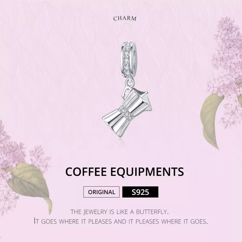 (imagen para) Colgante de cafetera plateada con estilo Pandora - SCC1287 - Ver 2