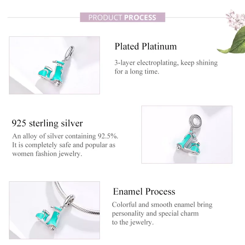 (imagen para) Colgante de plata estilo Pandora con forma de scooter - SCC1201 - Ver 4