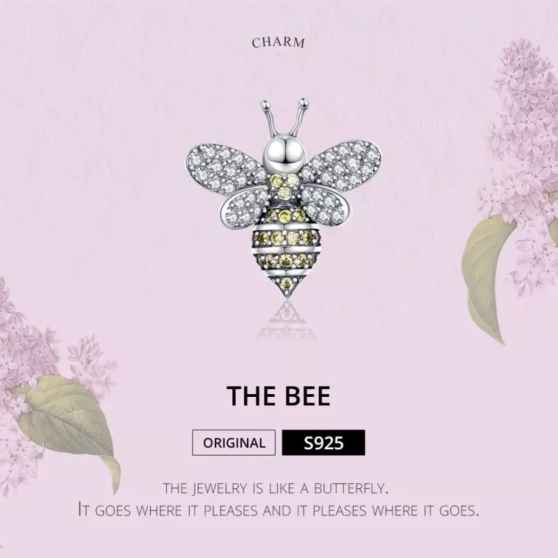 (imagen para) Encanto de abeja de plata estilo Pandora con pavé - SCC1194 - Ver 2