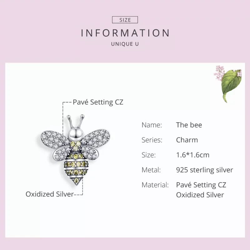 (imagen para) Encanto de abeja de plata estilo Pandora con pavé - SCC1194 - Ver 3