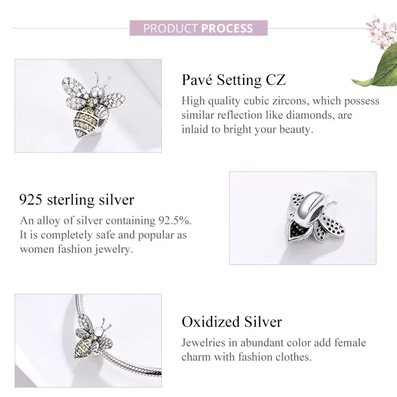 (imagen para) Encanto de abeja de plata estilo Pandora con pavé - SCC1194 - Ver 4