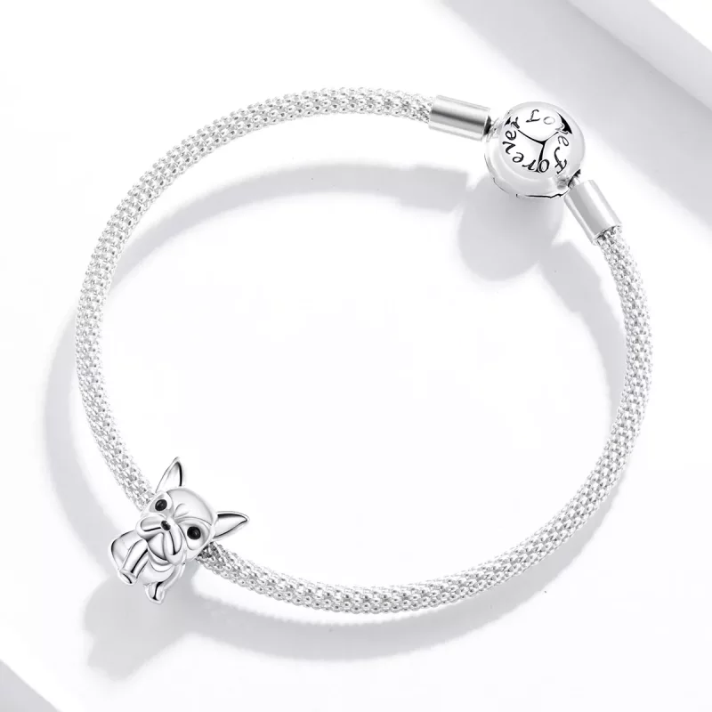 (imagen para) Encanto de Bulldog Francés lindo en plata estilo Pandora - SCC1599 - Ver 3