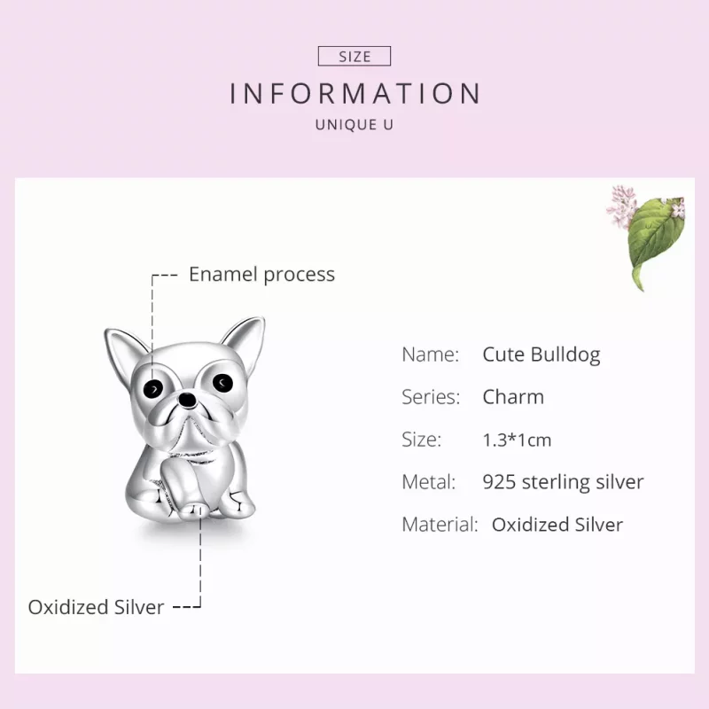(imagen para) Encanto de Bulldog Francés lindo en plata estilo Pandora - SCC1599 - Ver 7