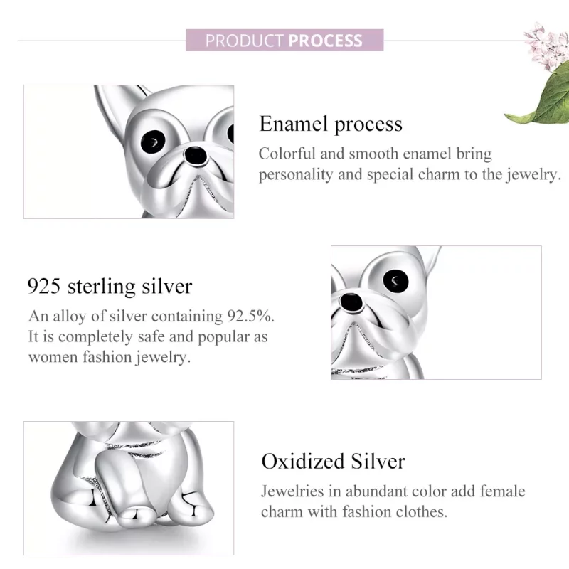 (imagen para) Encanto de Bulldog Francés lindo en plata estilo Pandora - SCC1599 - Ver 8