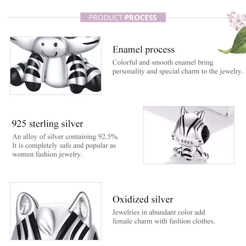 (imagen para) Encanto de Cebra de Estilo Pandora en Plata - BSC387 - Ver 8