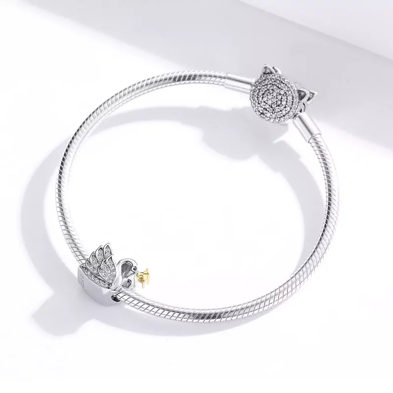 (imagen para) Encanto de Cisne Princesa de Dos Tonos Bicolor Estilo Pandora - SCC1343 - Ver 3