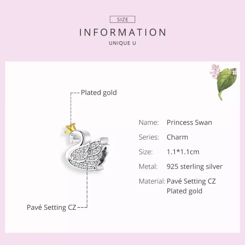 (imagen para) Encanto de Cisne Princesa de Dos Tonos Bicolor Estilo Pandora - SCC1343 - Ver 7