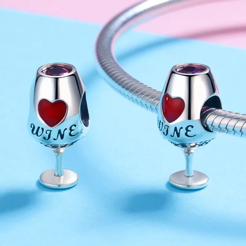 (imagen para) Encanto de copa de vino tinto plateado estilo Pandora - SCC788 - Ver 3