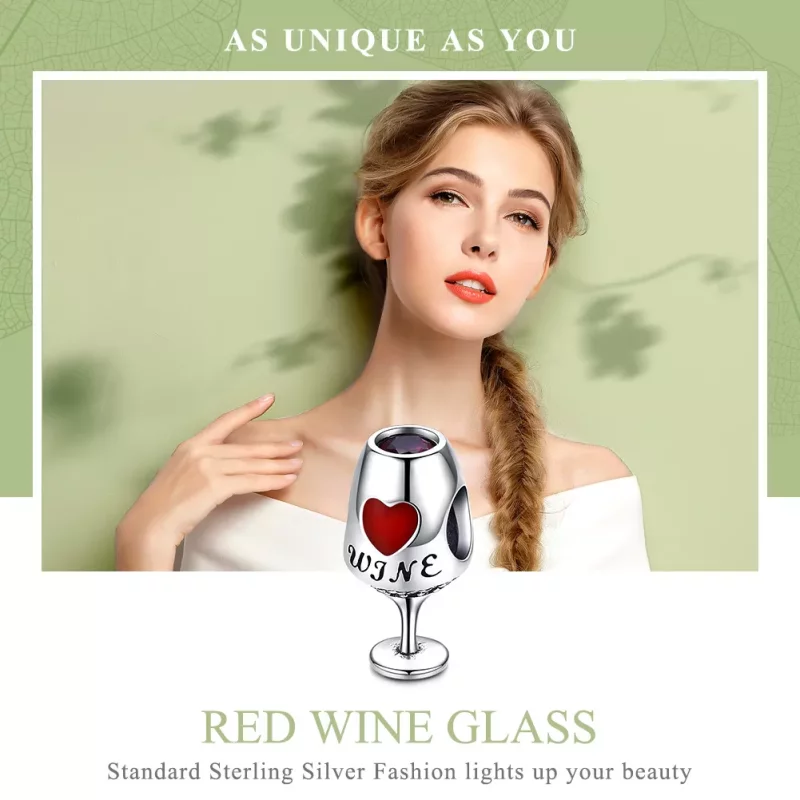 (imagen para) Encanto de copa de vino tinto plateado estilo Pandora - SCC788 - Ver 6