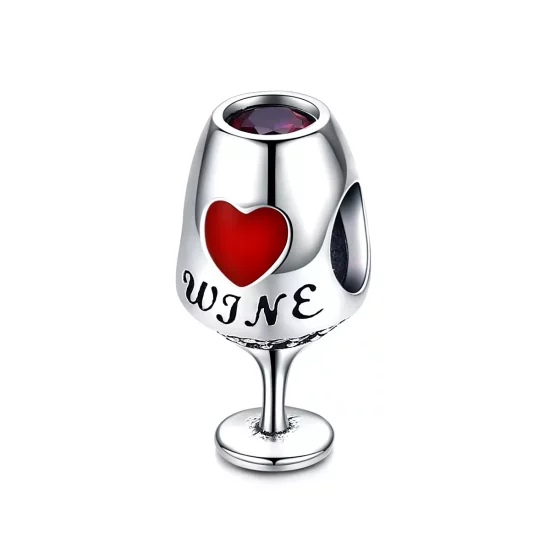 (imagen para) Encanto de copa de vino tinto plateado estilo Pandora - SCC788