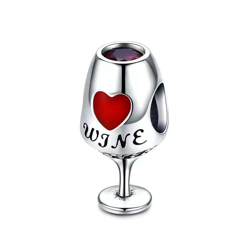 (imagen para) Encanto de copa de vino tinto plateado estilo Pandora - SCC788
