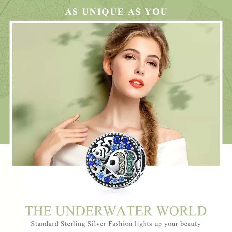 (imagen para) Encanto de estilo Pandora en plata con coloridos peces del mundo submarino - SCC - Ver 6