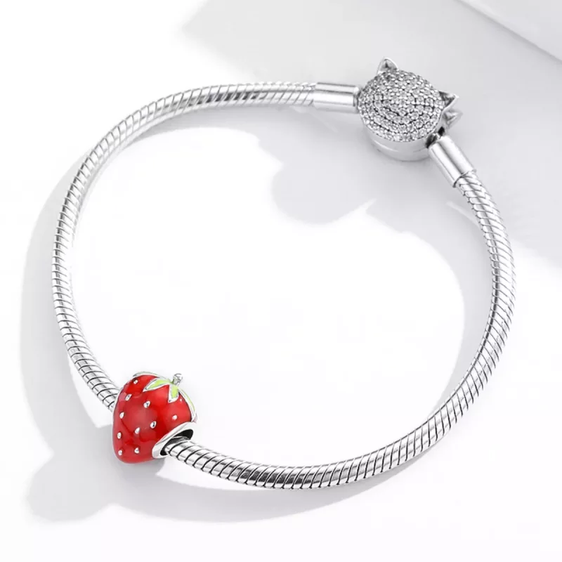 (imagen para) Encanto de Fresa Encantadora de Plata Estilo Pandora - SCC1839 - Ver 3