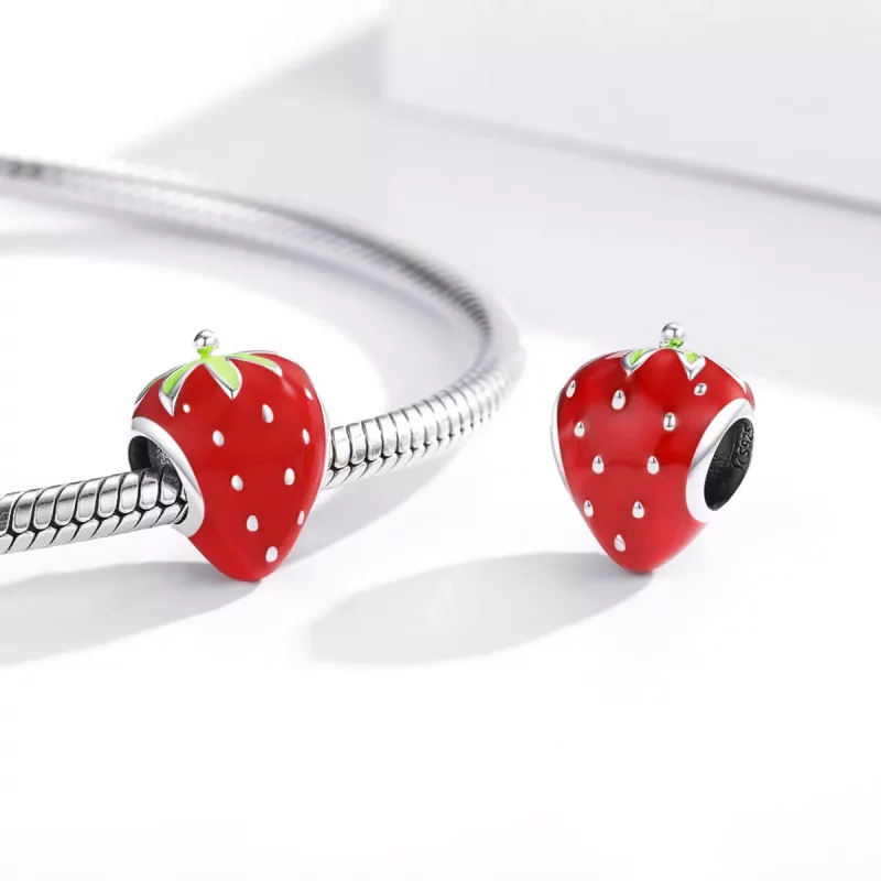 (imagen para) Encanto de Fresa Encantadora de Plata Estilo Pandora - SCC1839 - Ver 4