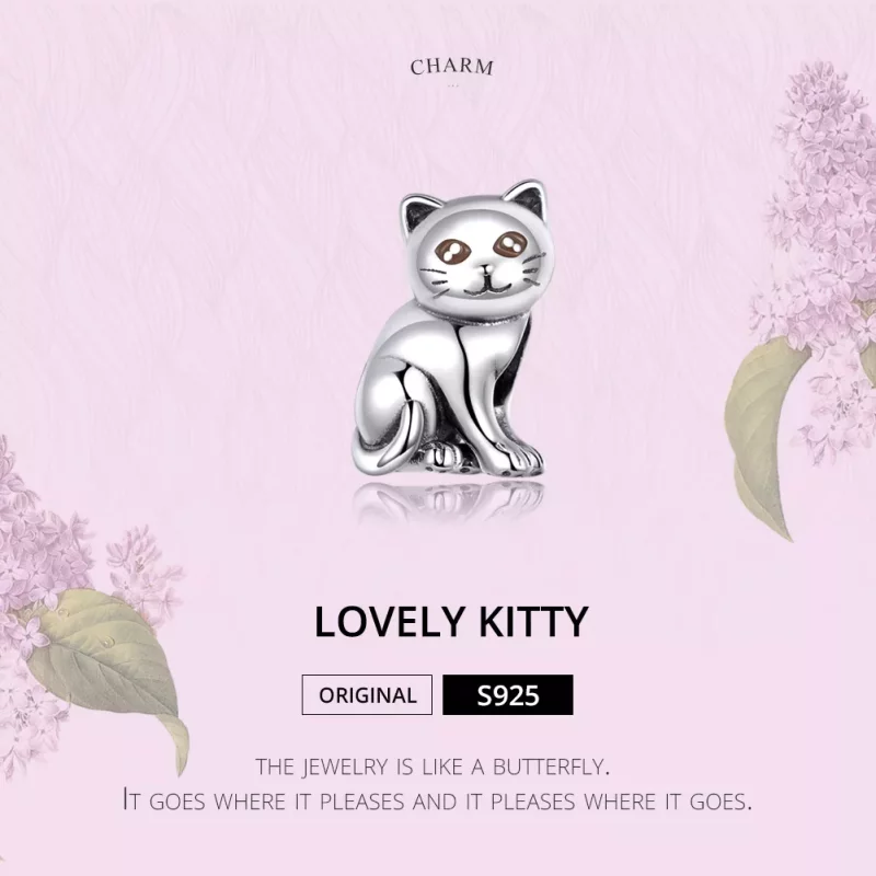 (imagen para) Encanto de gato lindo de estilo Pandora en plata - SCC1305 - Ver 2
