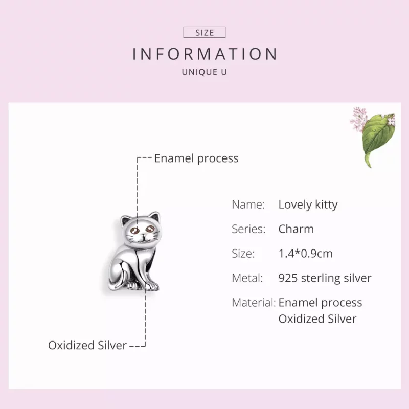 (imagen para) Encanto de gato lindo de estilo Pandora en plata - SCC1305 - Ver 3