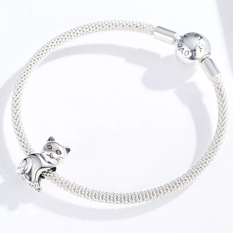 (imagen para) Encanto de gato lindo de estilo Pandora en plata - SCC1305 - Ver 4