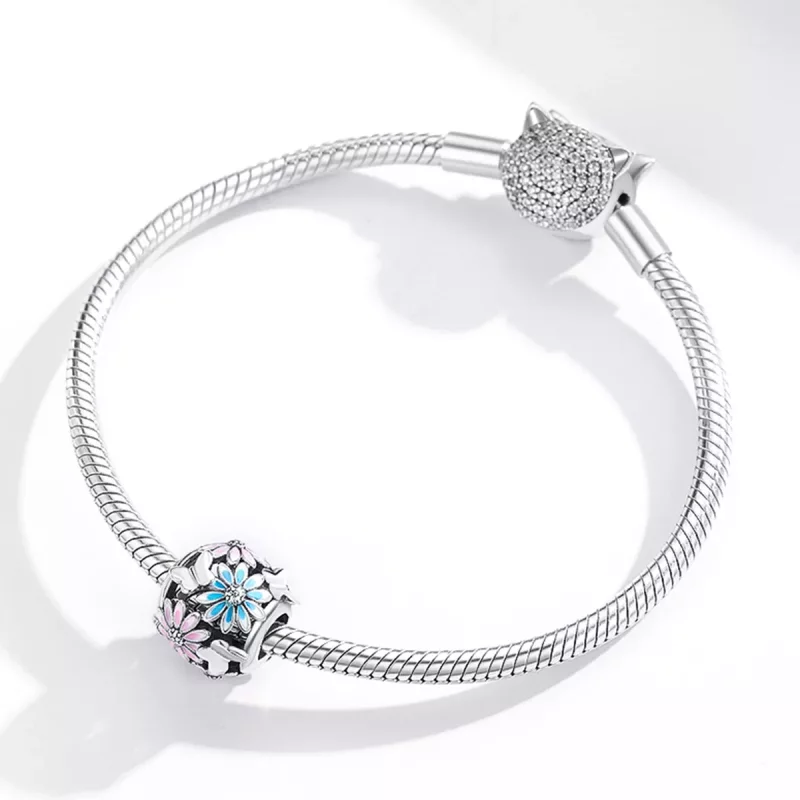 (imagen para) Encanto de margaritas plateadas estilo Pandora - SCC1837 - Ver 3