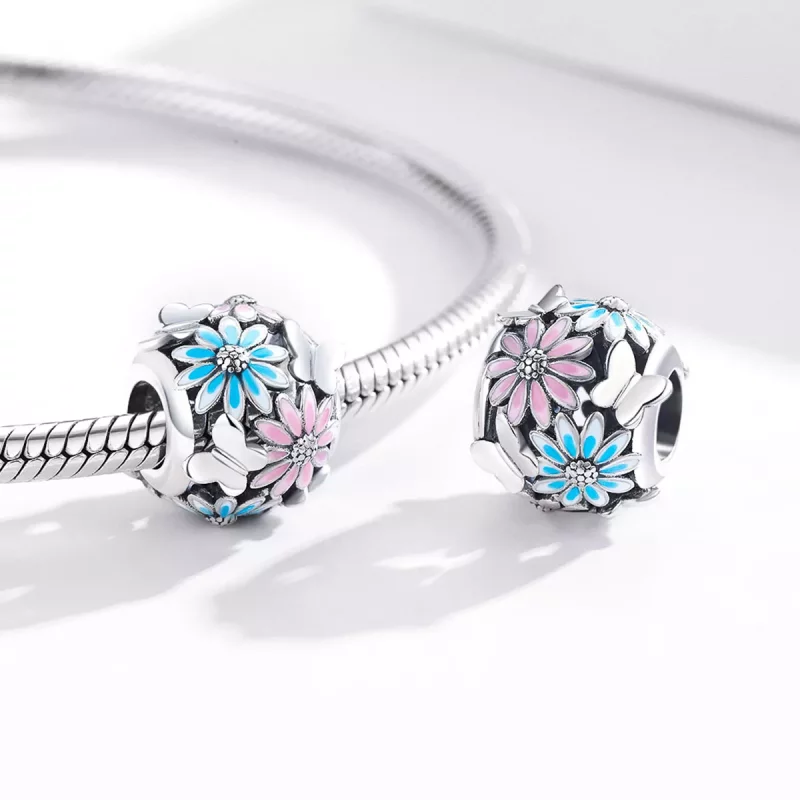 (imagen para) Encanto de margaritas plateadas estilo Pandora - SCC1837 - Ver 4