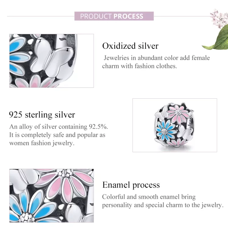 (imagen para) Encanto de margaritas plateadas estilo Pandora - SCC1837 - Ver 6