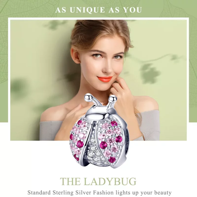 (imagen para) Encanto de mariquita plateado estilo Pandora - SCC1120 - Ver 2