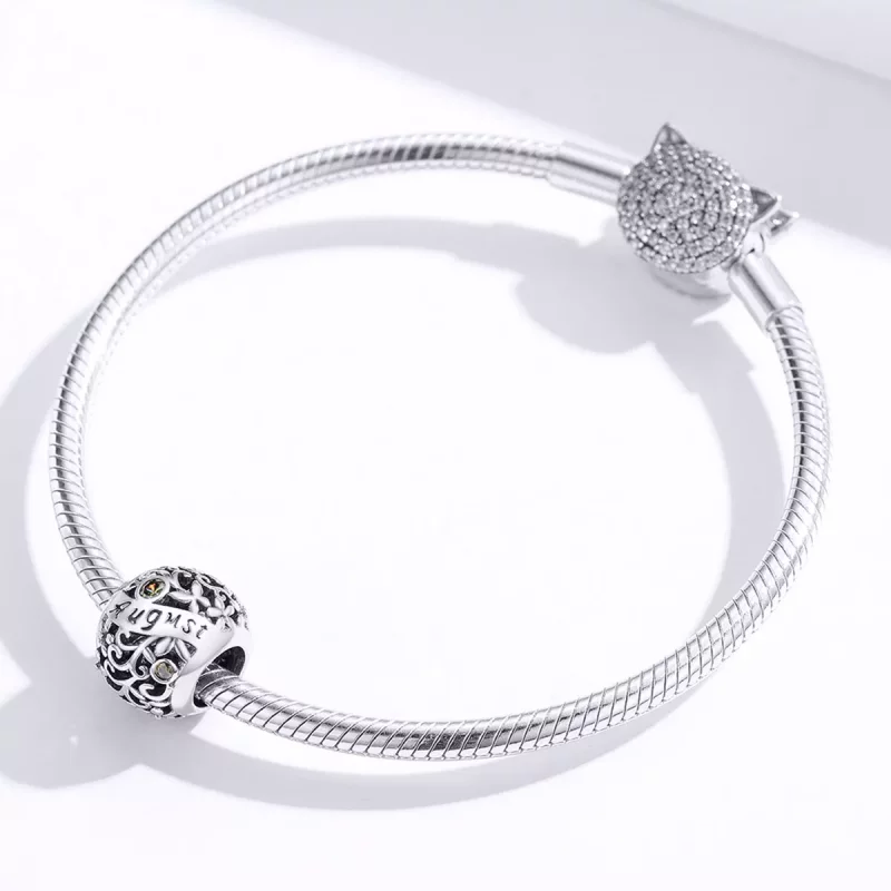 (imagen para) Encanto de piedra de nacimiento de peridoto de estilo Pandora en plata - SCC1385 - Ver 2