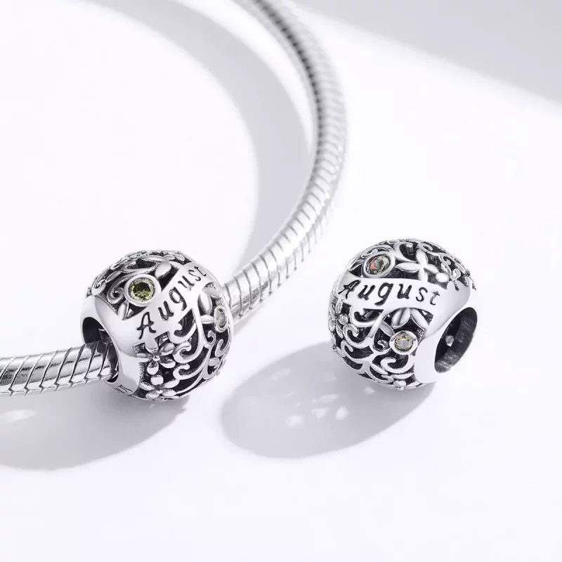 (imagen para) Encanto de piedra de nacimiento de peridoto de estilo Pandora en plata - SCC1385 - Ver 3
