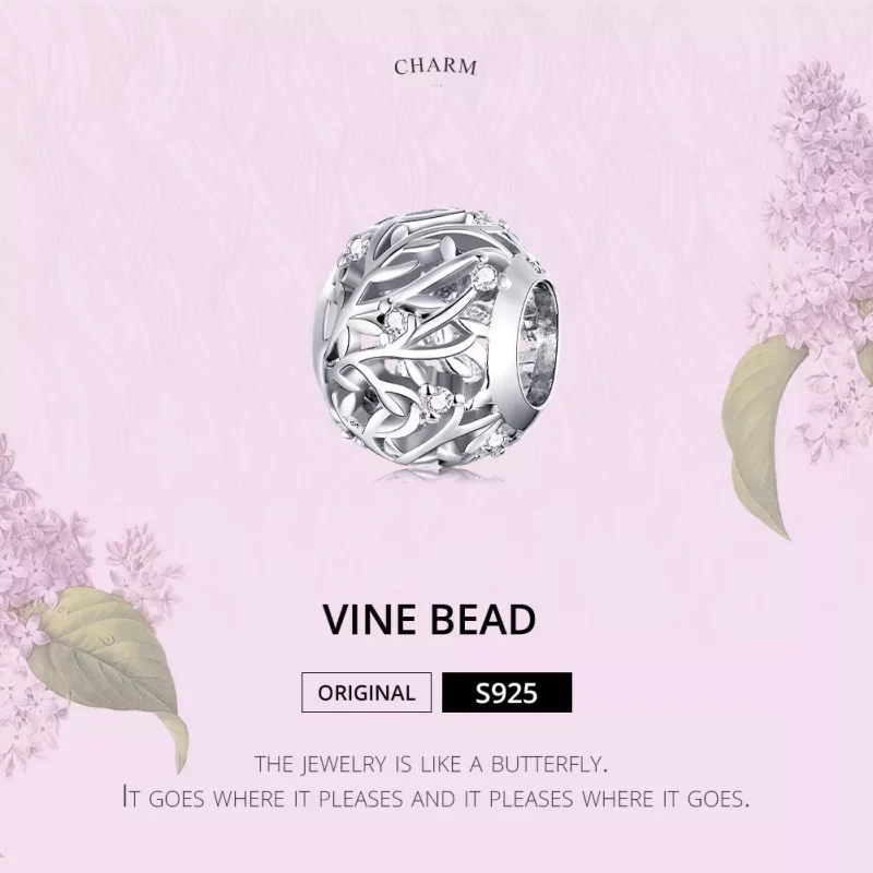 (imagen para) Encanto de plata estilo Pandora con diseño de vid - BSC256 - Ver 6