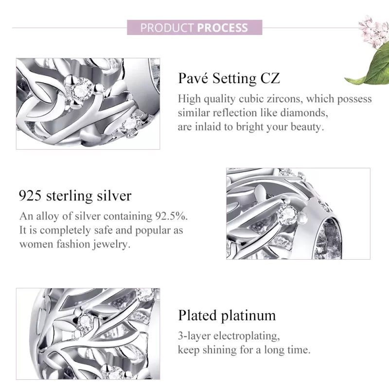 (imagen para) Encanto de plata estilo Pandora con diseño de vid - BSC256 - Ver 8