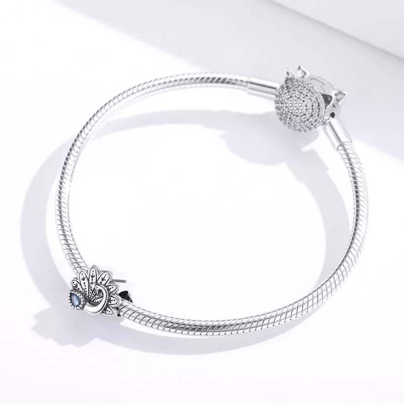 (imagen para) Encanto de plata estilo Pandora con diseño retro de pavo real - SCC1558 - Ver 2