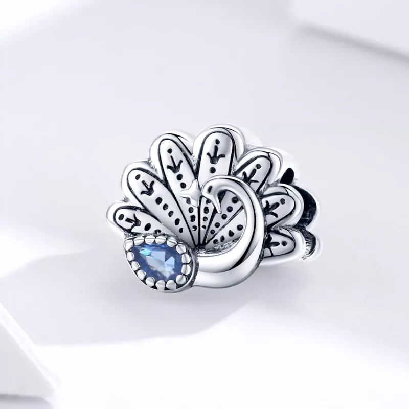 (imagen para) Encanto de plata estilo Pandora con diseño retro de pavo real - SCC1558 - Ver 3
