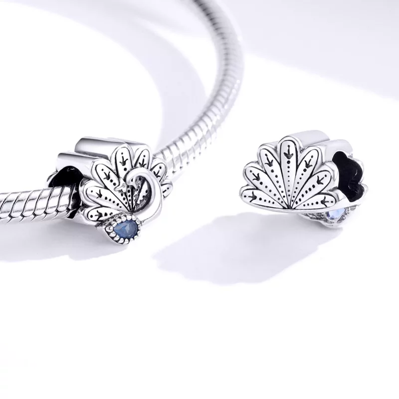 (imagen para) Encanto de plata estilo Pandora con diseño retro de pavo real - SCC1558 - Ver 4