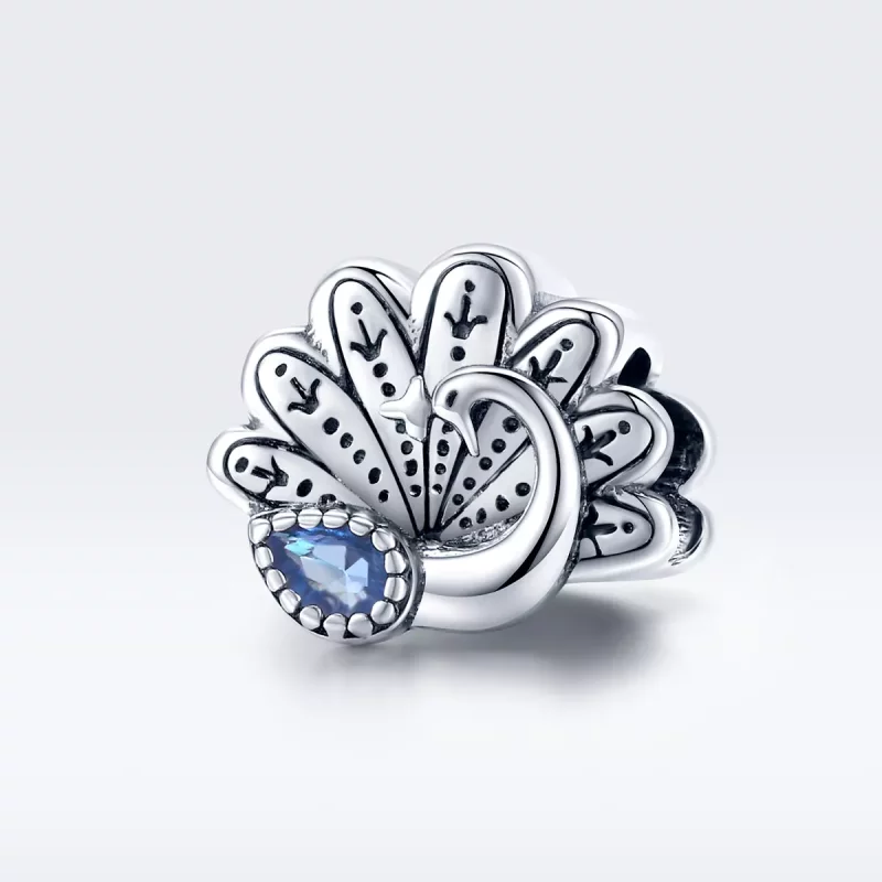 (imagen para) Encanto de plata estilo Pandora con diseño retro de pavo real - SCC1558 - Ver 5