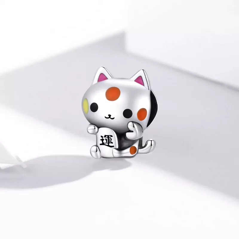 (imagen para) Encanto de plata estilo Pandora con el auspicioso gato atrapador de dinero - SCC - Ver 2