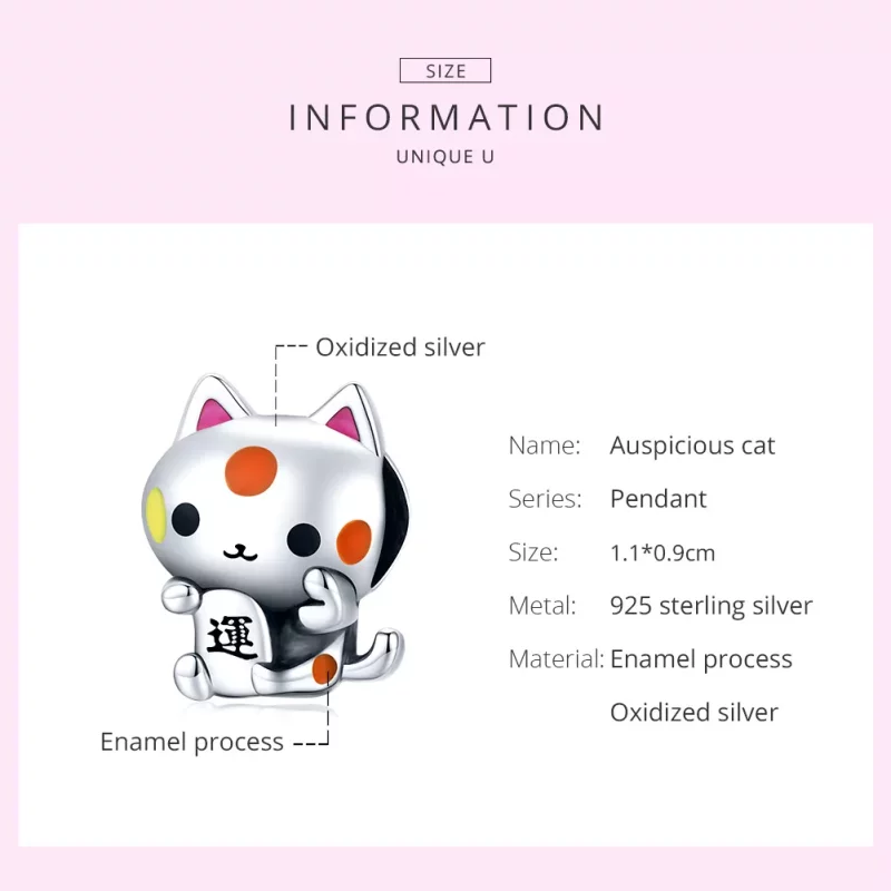 (imagen para) Encanto de plata estilo Pandora con el auspicioso gato atrapador de dinero - SCC - Ver 5