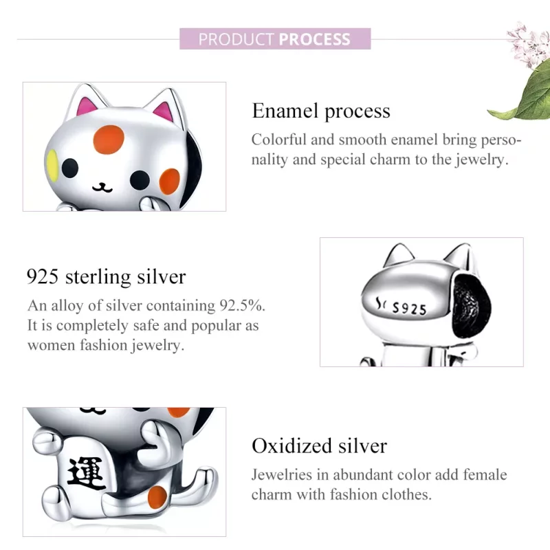 (imagen para) Encanto de plata estilo Pandora con el auspicioso gato atrapador de dinero - SCC - Ver 6