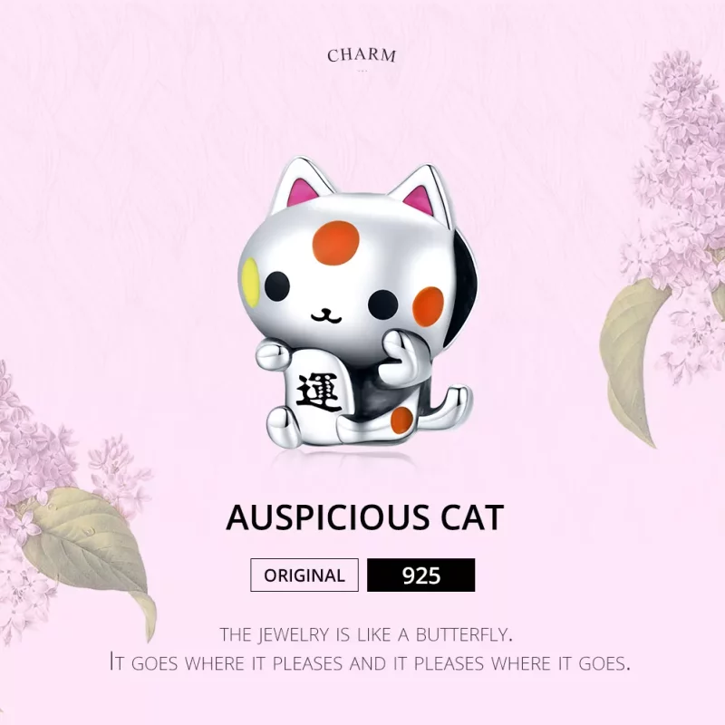 (imagen para) Encanto de plata estilo Pandora con el auspicioso gato atrapador de dinero - SCC - Ver 7