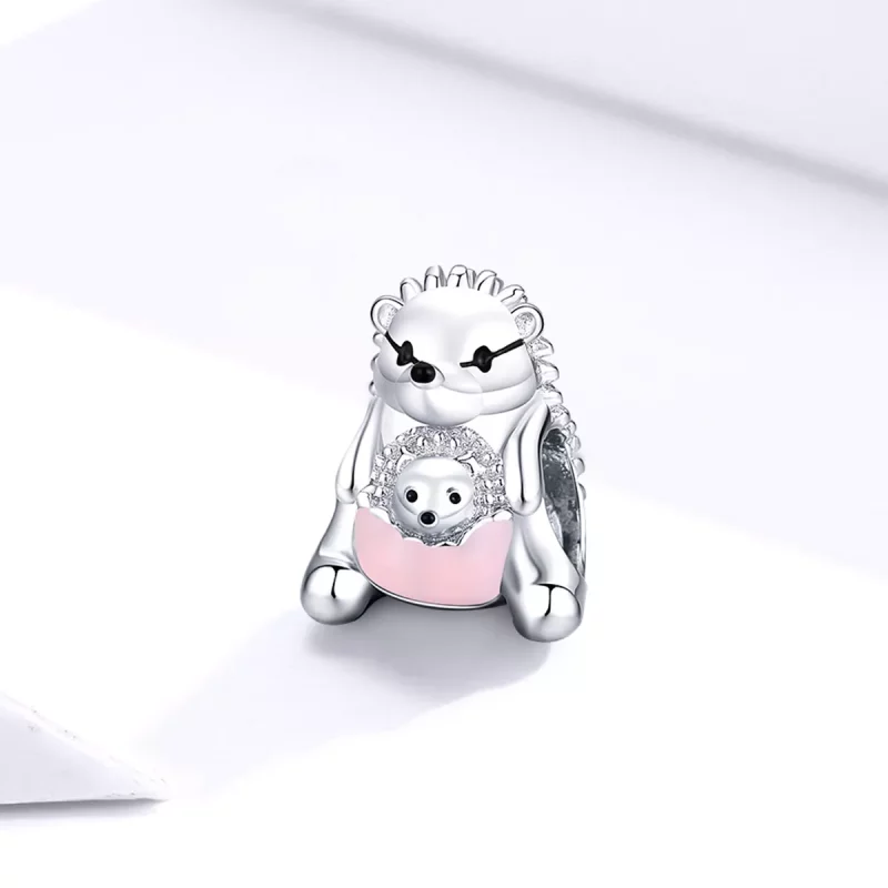 (imagen para) Encanto de plata estilo Pandora con erizo madre e hijo - BSC239 - Ver 2