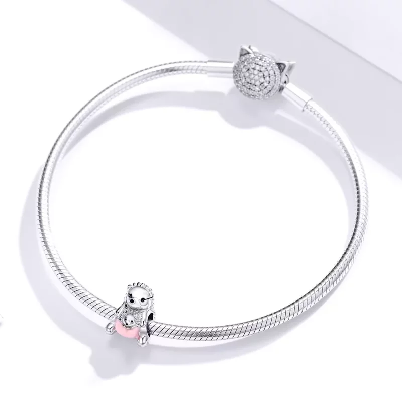 (imagen para) Encanto de plata estilo Pandora con erizo madre e hijo - BSC239 - Ver 3