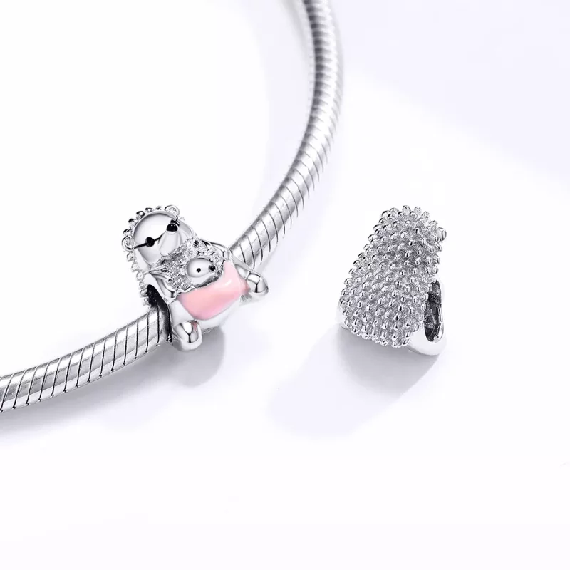 (imagen para) Encanto de plata estilo Pandora con erizo madre e hijo - BSC239 - Ver 4