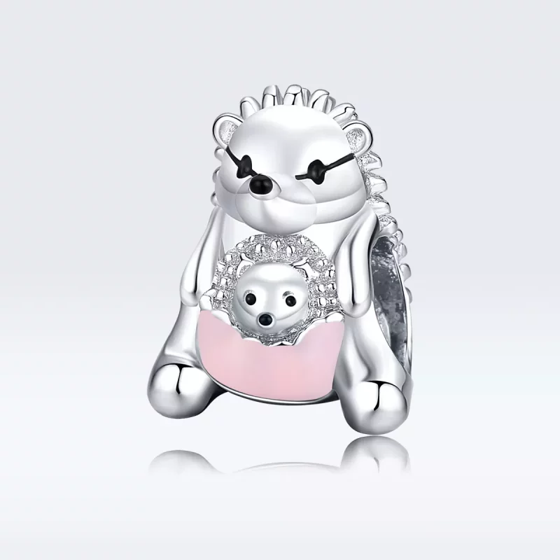 (imagen para) Encanto de plata estilo Pandora con erizo madre e hijo - BSC239 - Ver 5