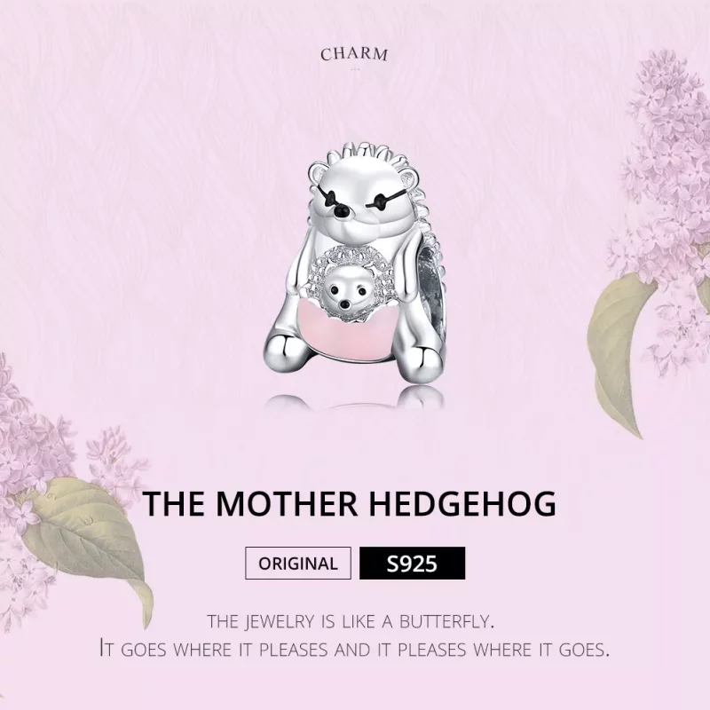 (imagen para) Encanto de plata estilo Pandora con erizo madre e hijo - BSC239 - Ver 6