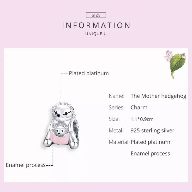 (imagen para) Encanto de plata estilo Pandora con erizo madre e hijo - BSC239 - Ver 7