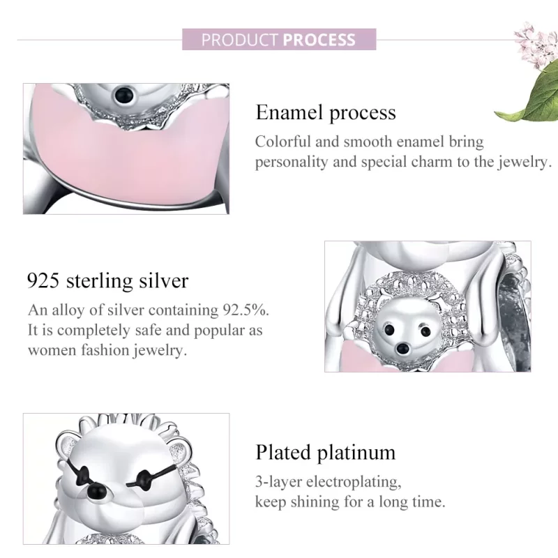 (imagen para) Encanto de plata estilo Pandora con erizo madre e hijo - BSC239 - Ver 8