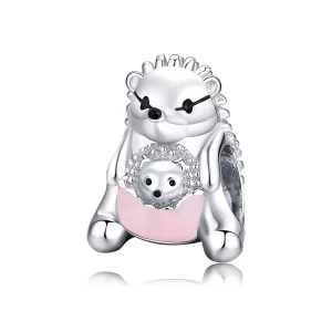 (imagen para) Encanto de plata estilo Pandora con erizo madre e hijo - BSC239