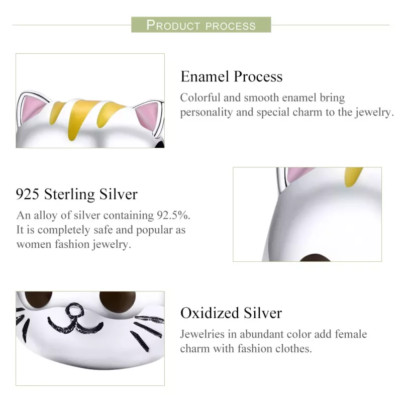 (imagen para) Encanto de plata estilo Pandora con gatito feliz - SCC1142 - Ver 4