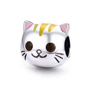 (imagen para) Encanto de plata estilo Pandora con gatito feliz - SCC1142