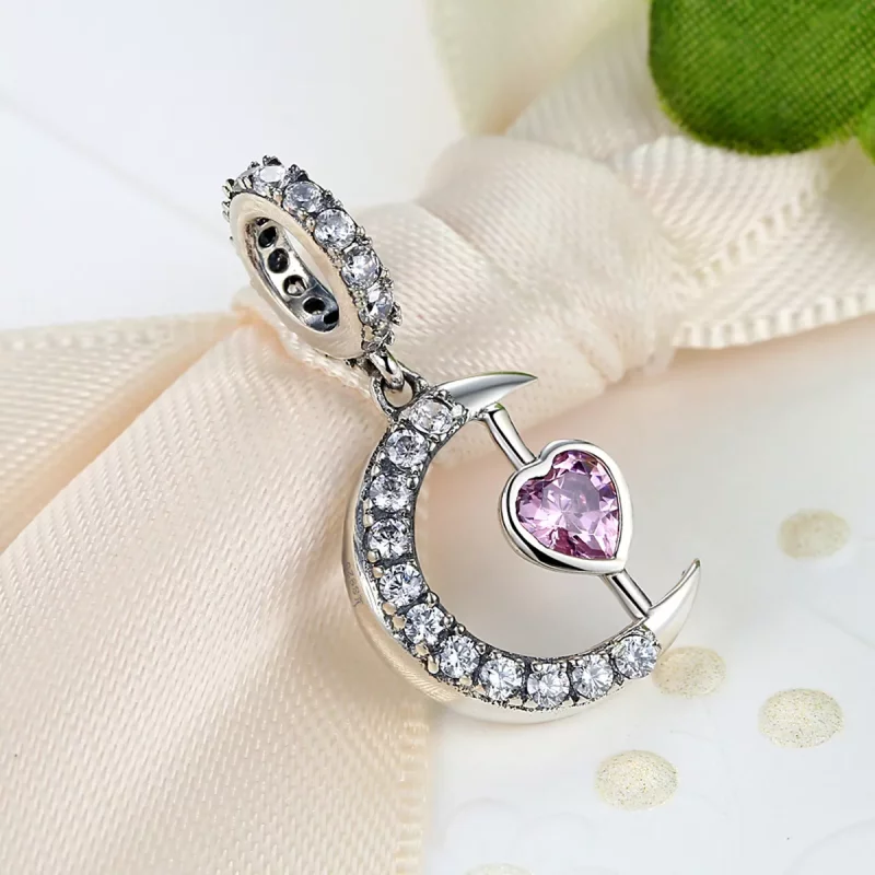 (imagen para) Encanto de Plata Estilo Pandora Corazón de la Luna Colgante - SCC040 - Ver 2