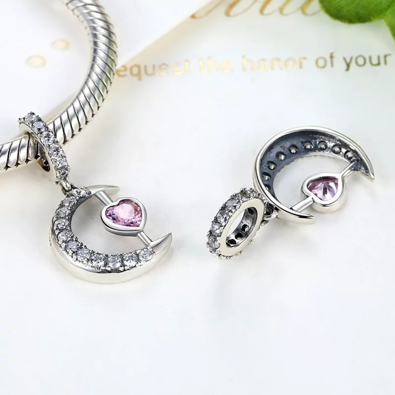 (imagen para) Encanto de Plata Estilo Pandora Corazón de la Luna Colgante - SCC040 - Ver 3