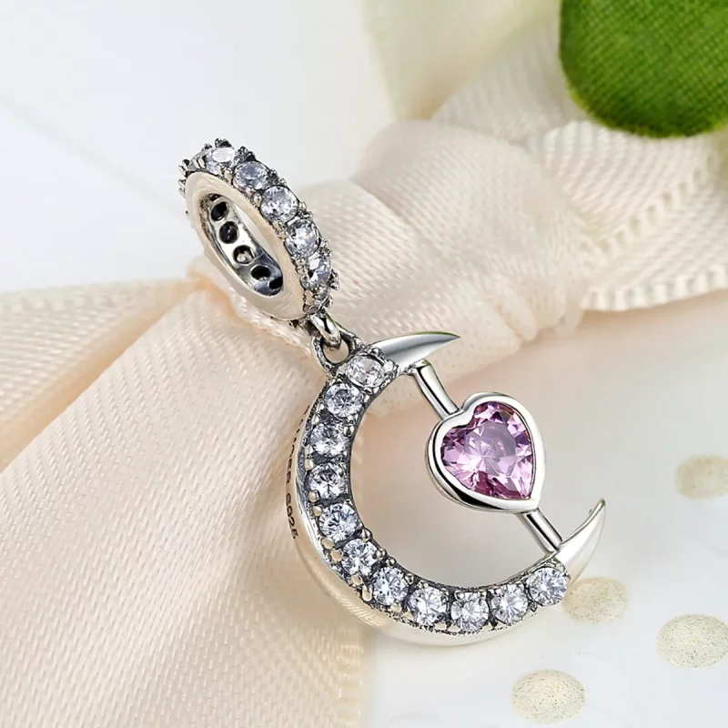 (imagen para) Encanto de Plata Estilo Pandora Corazón de la Luna Colgante - SCC040 - Ver 4